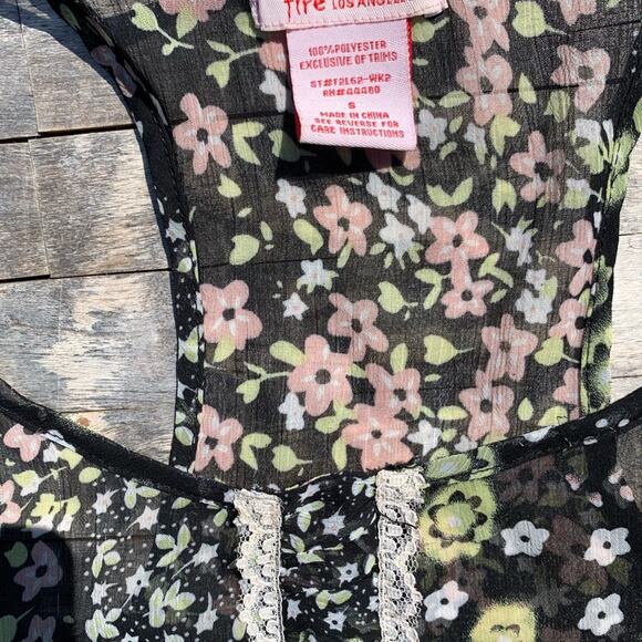 Fire Los Angeles Black Sheer Floral Top Size Small - Picture 2 of 7